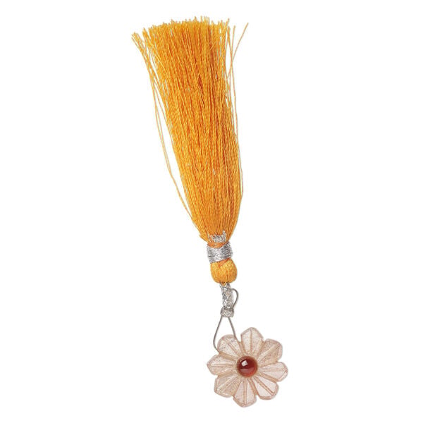 Peach moonstone / garnet 1pkg1, top-drilled hand-cut 1sided carved flower bead natural, 16mm image number 2