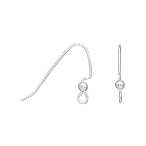 Ear wire 1pkg2 sterling silver, 17mm angular / 3mm ball / perfect balance / open loop, 20 gauge 1 pair
