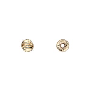 Bead, 14Kt gold-filled, 6mm twisted corrugated round. Sold per pkg of 2.