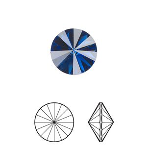 Chaton 4pk dark sapphire foil back, Crystal Passions® Regenerated 14mm rivoli 1122