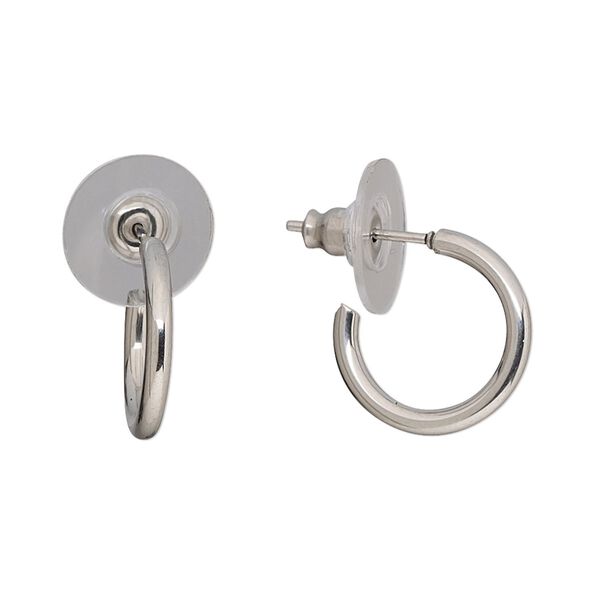 Earring, stainless steel, 15mm round half-hoop with post. Sold per pkg of 2 pairs. image number 0