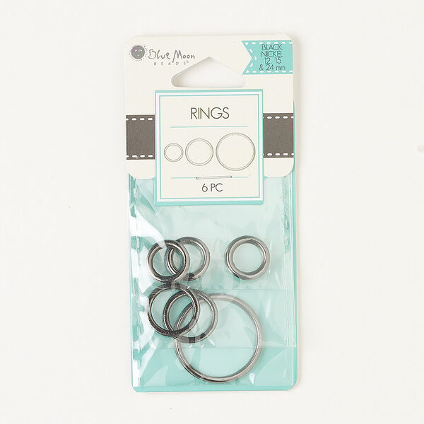 Component mix, gunmetal-finished "pewter" (zinc-based alloy), (3) 12mm / (2) 15mm / (1) 24mm round. Sold per pkg of 6. image number 0