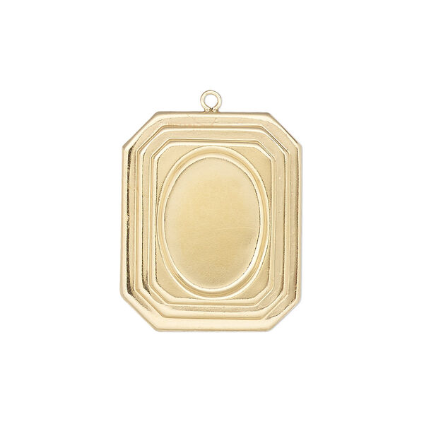 Drop, 14Kt gold-filled, 23x19mm single-sided rectangle with 14x10mm oval setting. Sold individually. image number 0