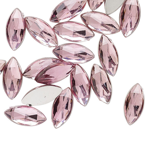 Rhinestone, acrylic, transparent pink, foil back, 15x7mm faceted marquise. Sold per pkg of 24. image number 0
