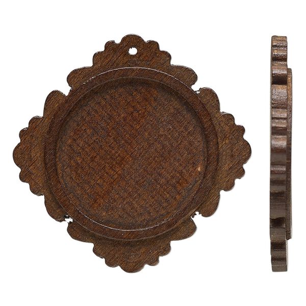 Focal, stained Japanese pagoda wood (natural), dark brown, 46.5mm single-sided top-drilled diamond with 30mm non-calibrated round glue-in setting. Sold per pkg of 8. image number 0
