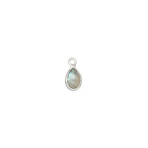 Drop 1pkg1, labradorite (natural) and sterling silver, 7x5mm faceted teardrop.