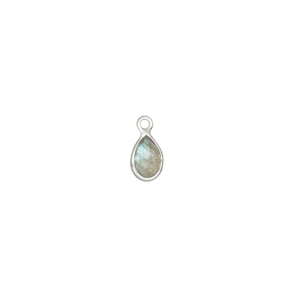 Drop, labradorite (natural) and sterling silver, 7x5mm faceted teardrop. image number 0