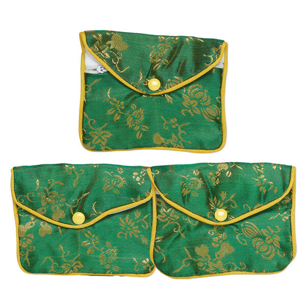 Pouch, rayon, green / yellow / white, 3-1/2x4-1/2-inch brocade. Sold per pkg of 3. image number 0