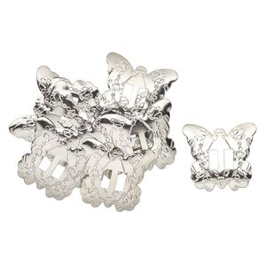 Slide, steel, 35x34mm-38x35mm textured butterfly, (2) 10x4.5mm rectangle holes. Sold per pkg of 10.