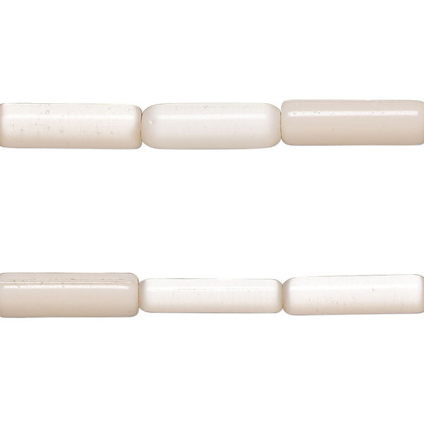 Bead, cat's eye glass (fiber optic glass), pale pink, 14x4mm-15x5mm round tube. Sold per pkg of (2) 14-inch strands, approximately 55 beads. image number 0
