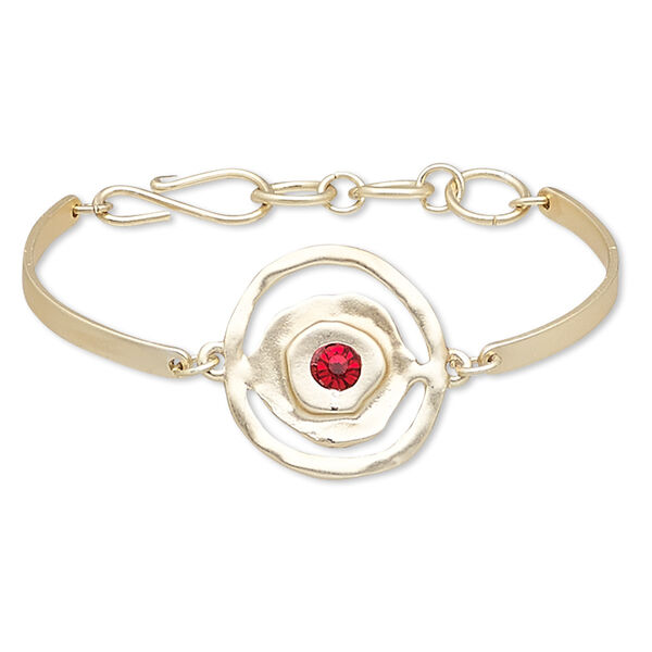 Bracelet, glass rhinestone and gold-finished "pewter" (zinc-based alloy), red, 23mm matte round, 6 inches with hook-and-eye clasp. Sold individually. image number 0