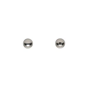 Bead end, stainless steel, 5mm half-drilled round. Sold per pkg of 10.