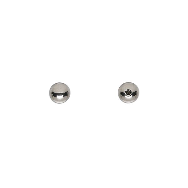Bead end, stainless steel, 5mm half-drilled round. Sold per pkg of 10. image number 0