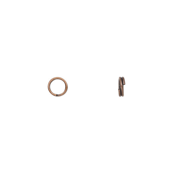 Split ring, antique copper-finished steel, 5mm round with 3.7mm inside diameter. Sold per pkg of 100. image number 0