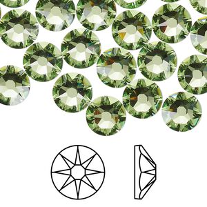 Flat back 12pk peridot foil back, Crystal Passions® 8.412-8.672mm rose round SS40 2088