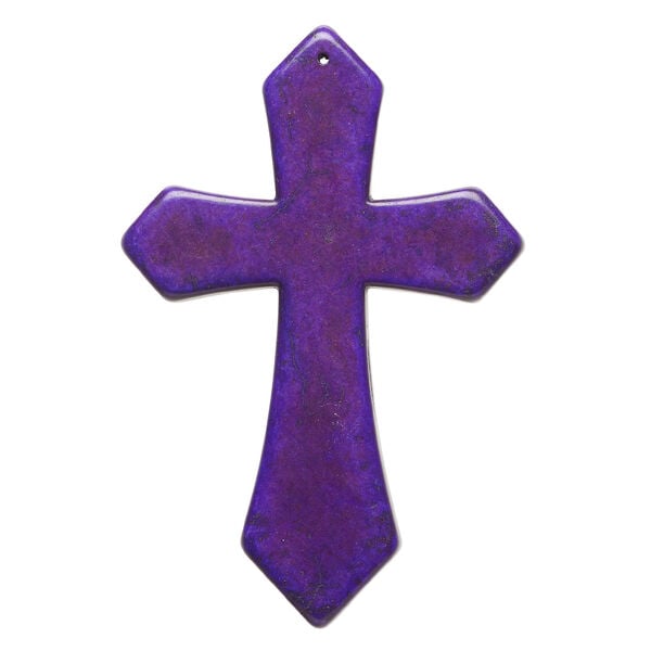 "Magnesite" / resin 1pkg1, top-drilled cross focal purple 3.5x2.5 inch image number 0