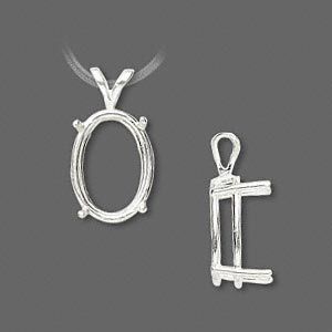 Pendant, Sure-Set™, sterling silver, 16x12mm with pre-notched 4-prong oval basket setting. Sold individually.