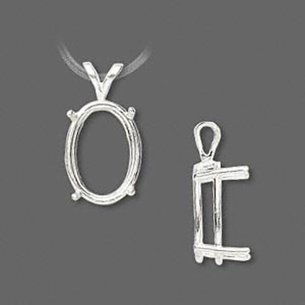 Pendant, Sure-Set™, sterling silver, 16x12mm with pre-notched 4-prong oval basket setting. Sold individually. image number 0