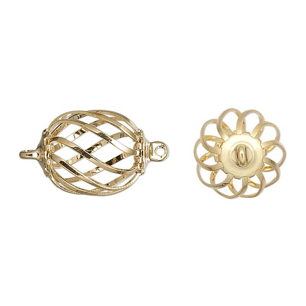 Link, gold-plated brass and steel, 15x12mm oval cage. Sold per pkg of 20. image number 0