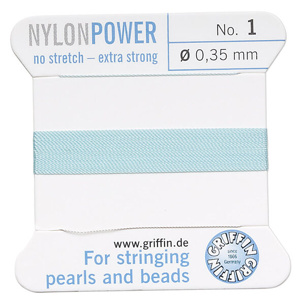 Thread, Griffin, nylon, turquoise blue, size #1. Sold per 2-meter card (approximately 78 inches). image number 0