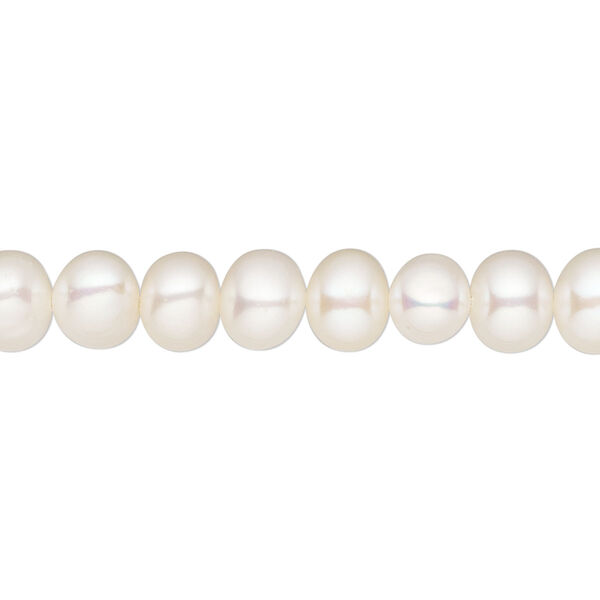 Pearl, White Lotus™, cultured freshwater (bleached), white, 6-6.5mm semi-round, B grade, Mohs hardness 2-1/2 to 4. Sold per 15-1/2" to 16" strand. image number 0