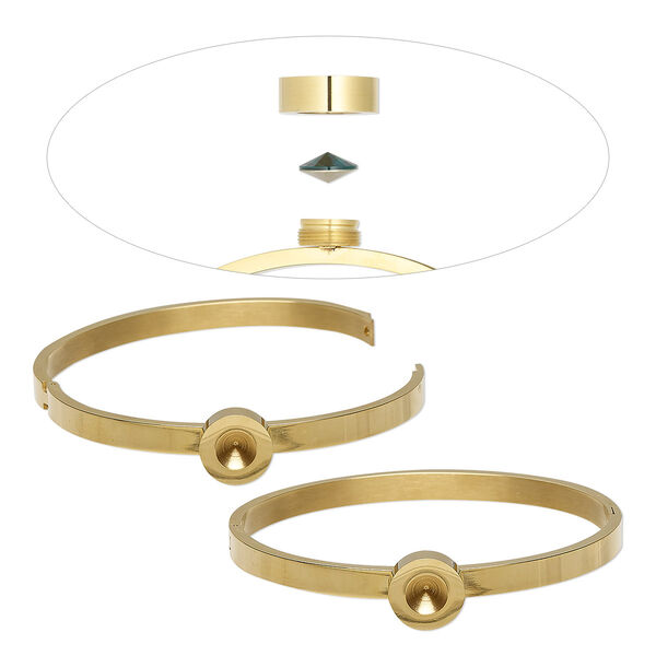 Bracelet, Almost Instant Jewelry®, hinged bangle, gold-finished stainless steel, 6mm wide with SS39 rivoli bezel setting, 7-1/2 inches. Sold individually. image number 0