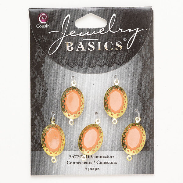 Link 1pkg5 "pewter" (zinc-based alloy) / acrylic, 20x13mm faceted oval, gold finish / peach image number 0