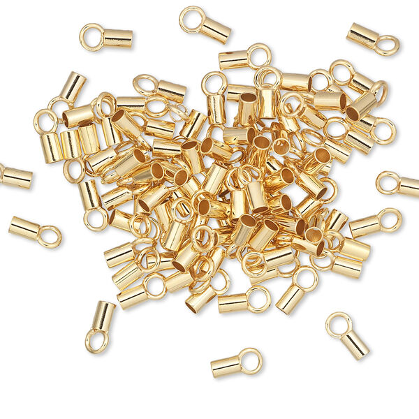 Crimp end, gold-plated brass, 3.5x2mm tube with loop. Sold per pkg of 10. image number 0