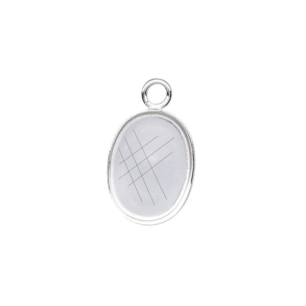 Drop, fine silver, 16x12mm oval bezel cup setting with open loop. Sold per pkg of 2. image number 0