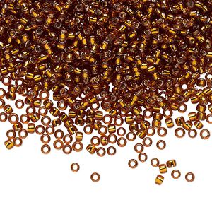Seed bead, TOHO BEADS®, glass, pkg/7.5g, #11 round, transparent silver-lined smoky topaz (TR-11-34).