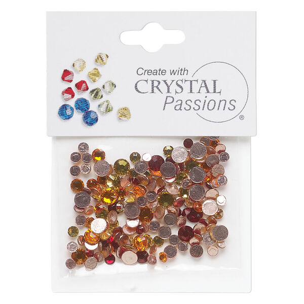 Flat back mix 1pkg144 sun / Siam / sunflower, Crystal Passions&reg; rhinestone 3-4.80mm hotfix round SS12 / SS16 / SS20 image number 0
