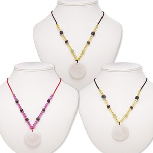 Rose quartz / multi-gemstone / acrylic 1pkg3, round necklace continuous 20 to 24 inch mix 39-40mm