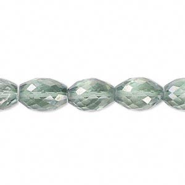 Bead, quartz crystal (coated), green AB, 11x8mm hand-cut faceted oval, B grade, Mohs hardness 7. Sold per pkg of 10. image number 0