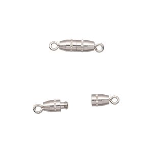Clasp torpedo 1pkg100 imitation nickel-plated, 10x4mm oval, brass 1-strand
