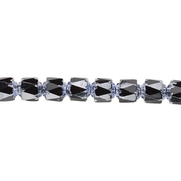 Bead, Czech glass, opaque black and metallic purple, 6mm round cathedral. Sold per 15-1/2" to 16" strand. image number 0