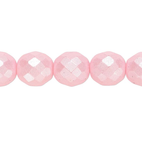 Bead, Czech fire-polished dipped décor glass, pearlescent light pink, 12mm faceted round. Sold per pkg of 600 (1/2 mass). image number 0