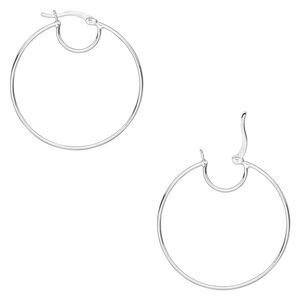 Hoop, sterling silver, 35mm round with closed loop, 19 gauge. Sold per pair.