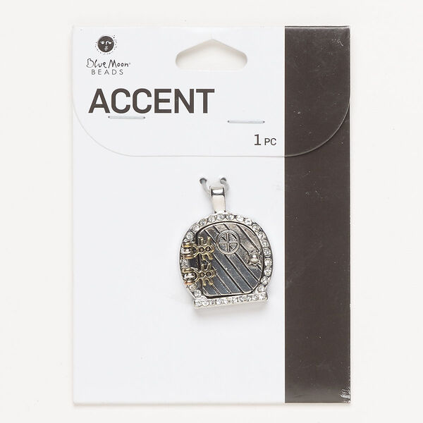 Pendant, antique silver-finished and antique brass-plated brass and glass, 31x24mm door. Sold individually. image number 0