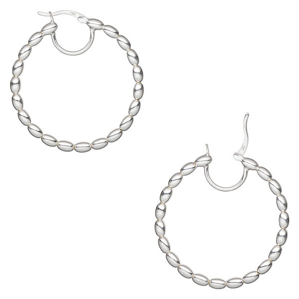 Hoop, sterling silver, 40mm beaded round with closed loop, 19 gauge. Sold per pair. image number 0