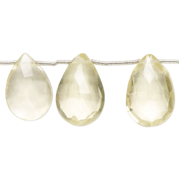 Lemon quartz 1pkg13, hand-cut top-drilled faceted puffed marquise bead 13x9mm-18x12mm image number 0
