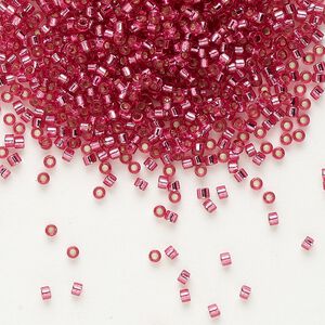 Seed bead, Delica®, glass, pkg/250g, #11 round, transparent outside dyed silver-lined antique dark rose (DB-1341).