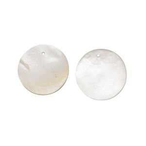 Focal, mother-of-pearl shell (natural), 2-tone, white / brown, 15mm round, Mohs hardness 3-1/2. Sold per pkg of 2.