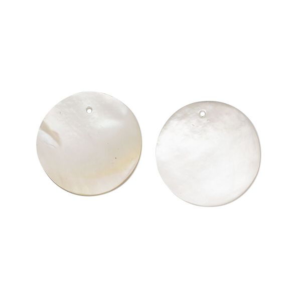 Focal, mother-of-pearl shell (natural), 2-tone, white / brown, 15mm round, Mohs hardness 3-1/2. Sold per pkg of 2. image number 0