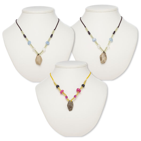 Component mix, brown feldspar / multi-gemstone (natural / dyed) / nylon / acrylic / glass, multicolored, 31x19mm-33x21mm freeform, 20-inch continuous loop. Sold per pkg of 3. image number 0