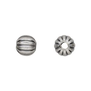 Bead, antique silver-plated brass, 10mm corrugated round. Sold per pkg of 100.