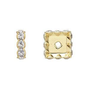 Bead 4pk crystal gold plate foil back, Crystal Passions® 12x4.5mm square rondelle 77612