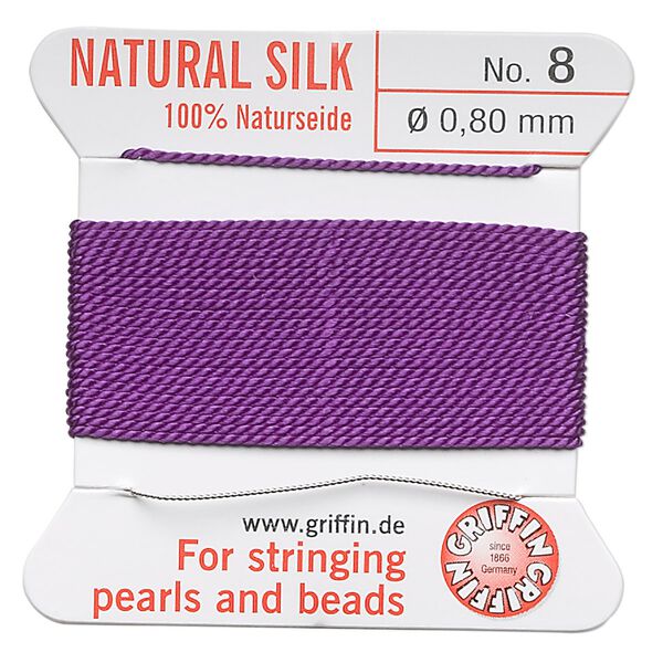 Thread, Griffin, silk, amethyst purple, size #8. Sold per 2-meter card (approximately 78 inches). image number 0