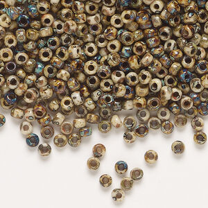 Seed bead, Miyuki, glass, pkg/250g, #8 rocaille, opaque Picasso brown, (RR-4517).
