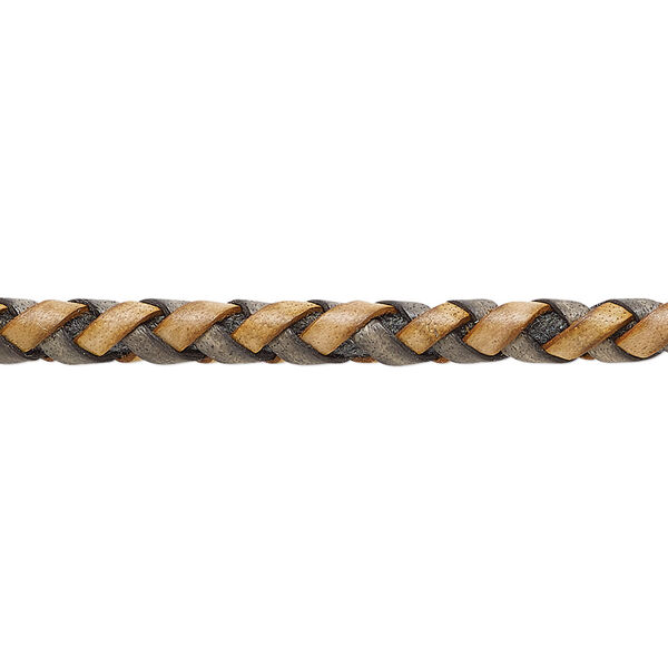 Cord, leather (dyed), gold and black, 5mm braided round. Sold per pkg of 1 yard. image number 0