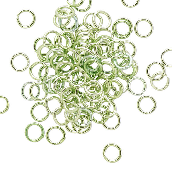 Jump ring, anodized aluminum, green, 5mm round, 3.4mm inside diameter, 20 gauge. Sold per pkg of 100. image number 0